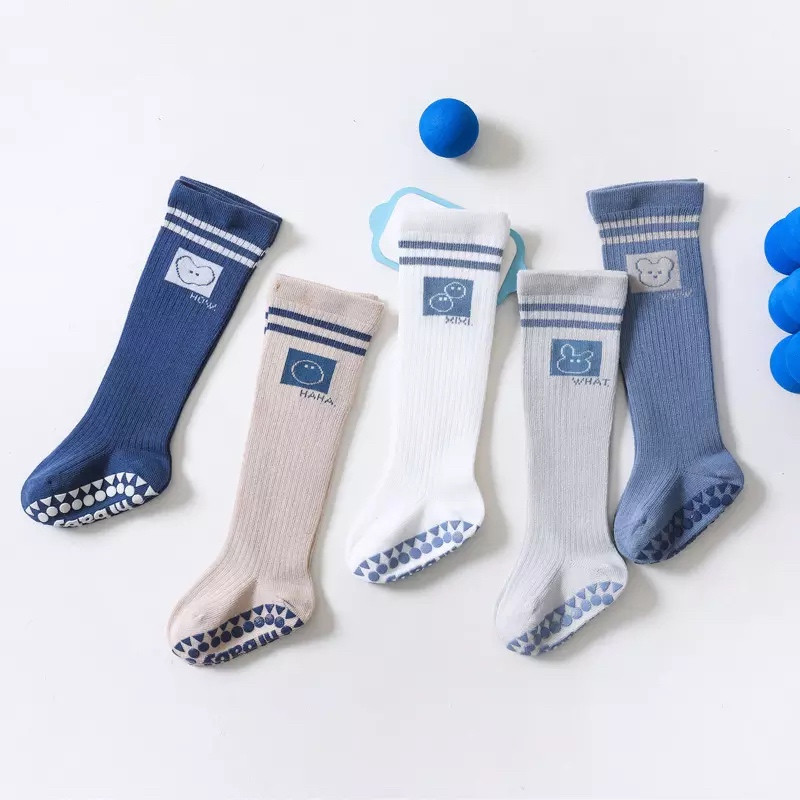 Set of 5 Pairs Combed Cotton Knee High Baby Socks Anti Slip